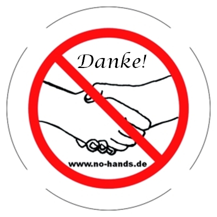 Symbol für kein Händeschütteln mit "Danke!".